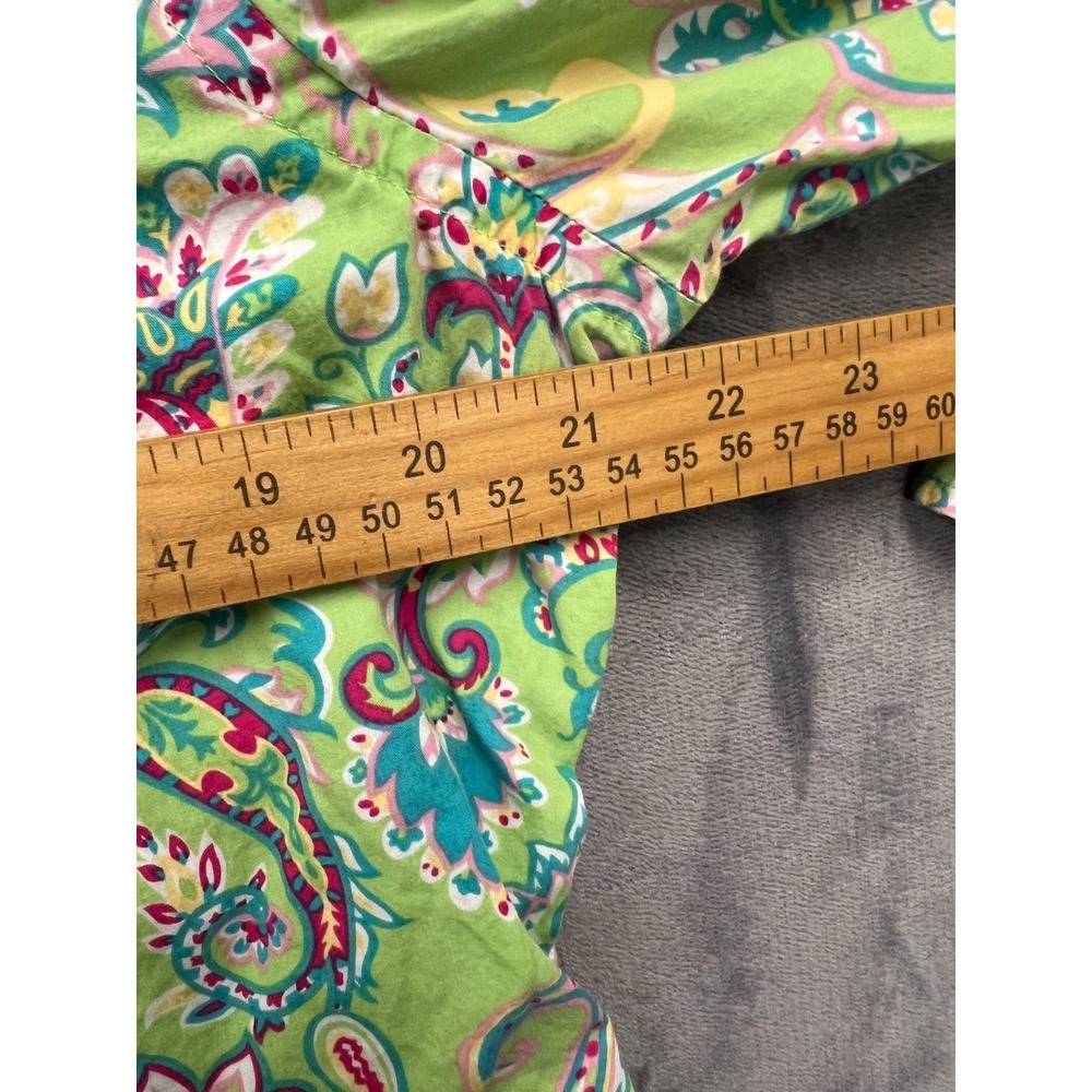 Chaps Classics Shirt Womens XL Green Pink Paisley Cotton 3/4 Sleeve Button Down - Picture 5 of 8
